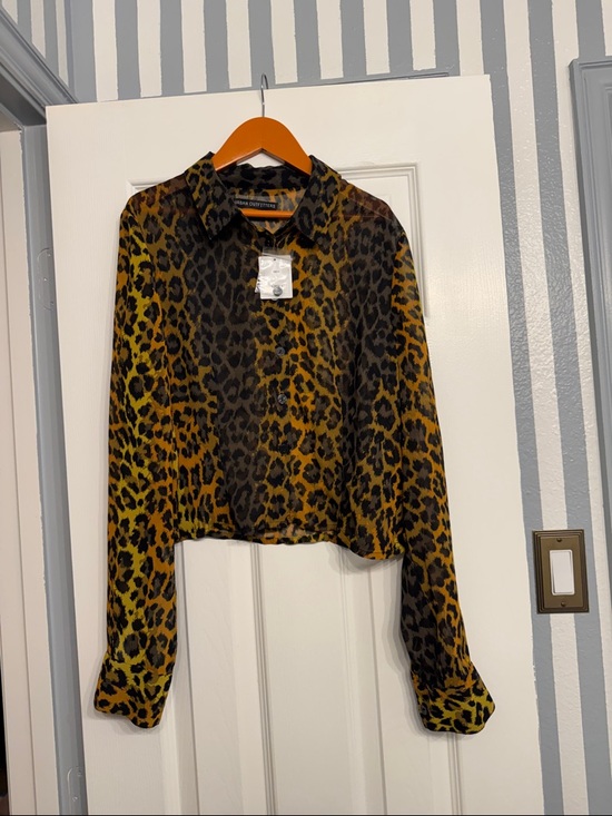 Urban Outfitters Tops - Urban Outfitters Sheer Cropped Animal Print Button-Down Shirt